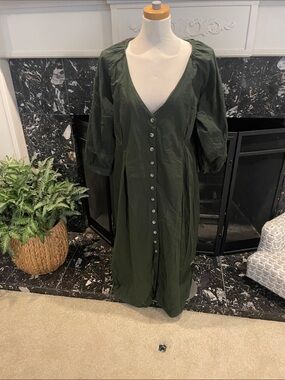 Bali Olive Green Midi Button-Front Dress
